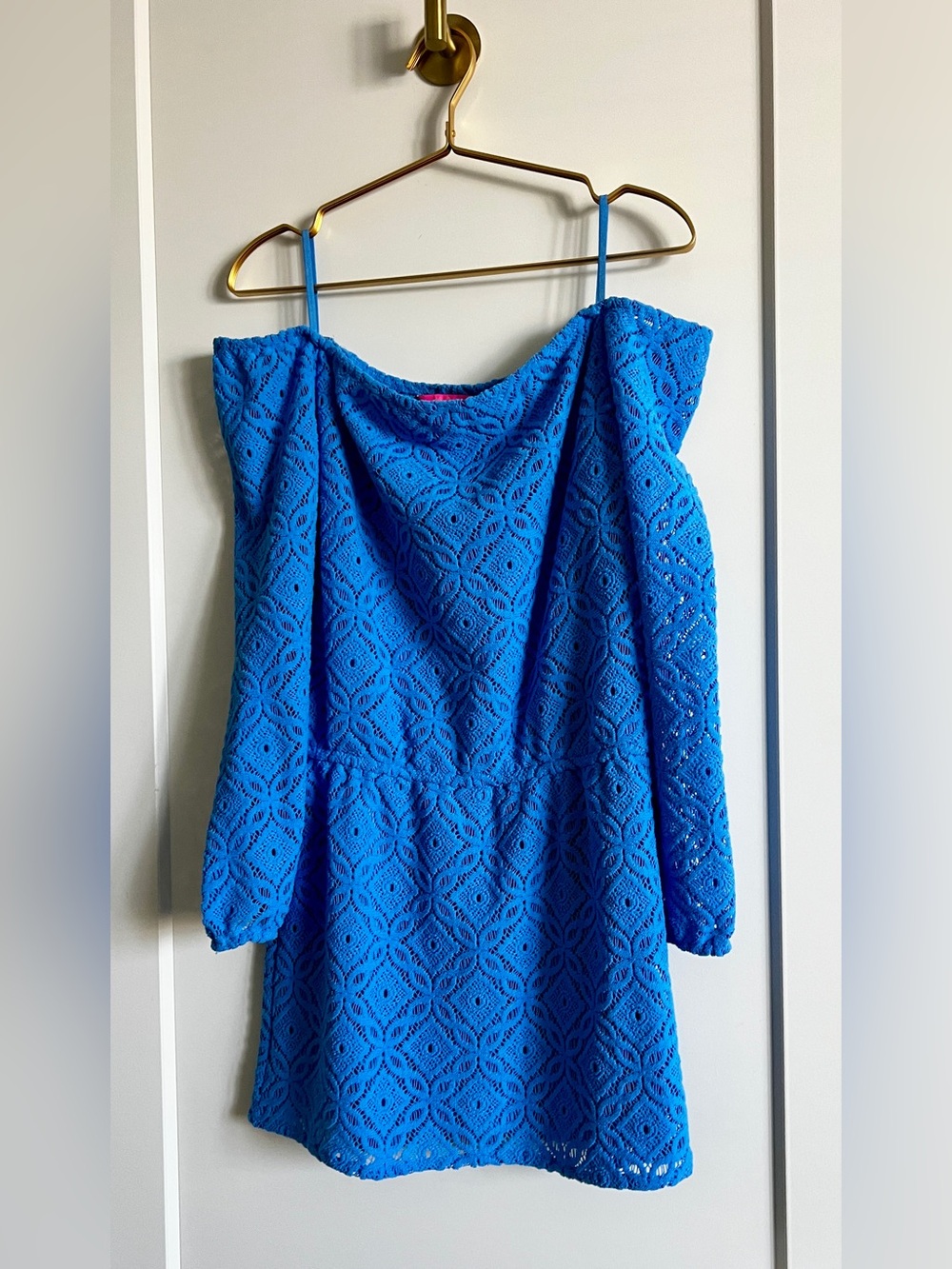 Lilly Pulitzer Lana Thistle Trellis Lace Off Shoulder Skort Romper Blue Size XS - Picture 7 of 15
